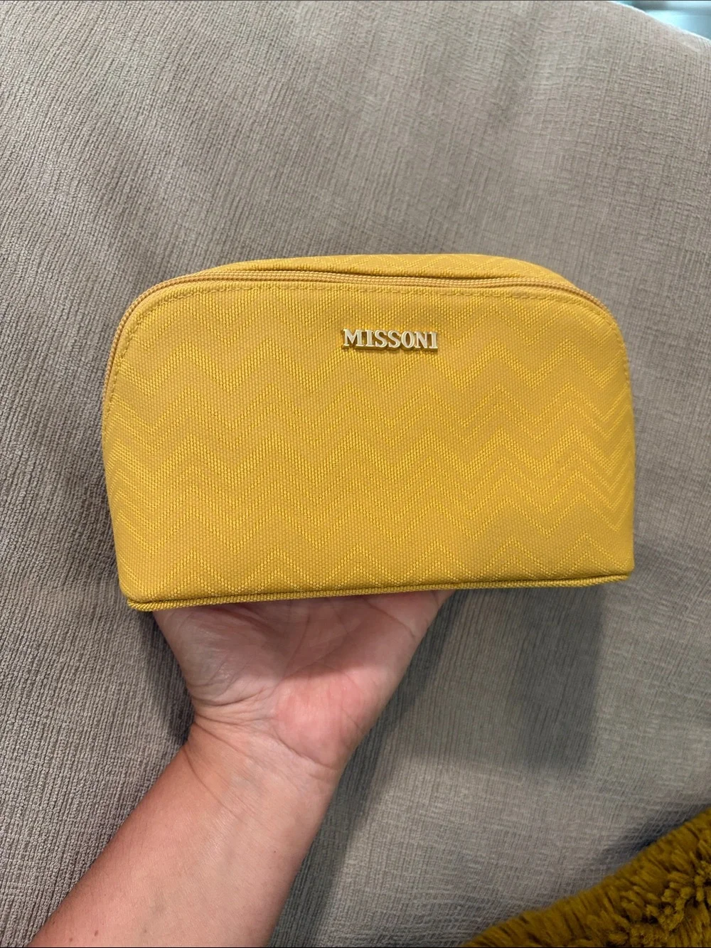 Missoni x Delta One Yellow Chevron Pouch with Gold Hardware  and matching socks